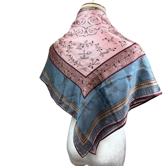 Silk Pink and Powder Blue Floral Oversized Scarf - Picture 6 of 15